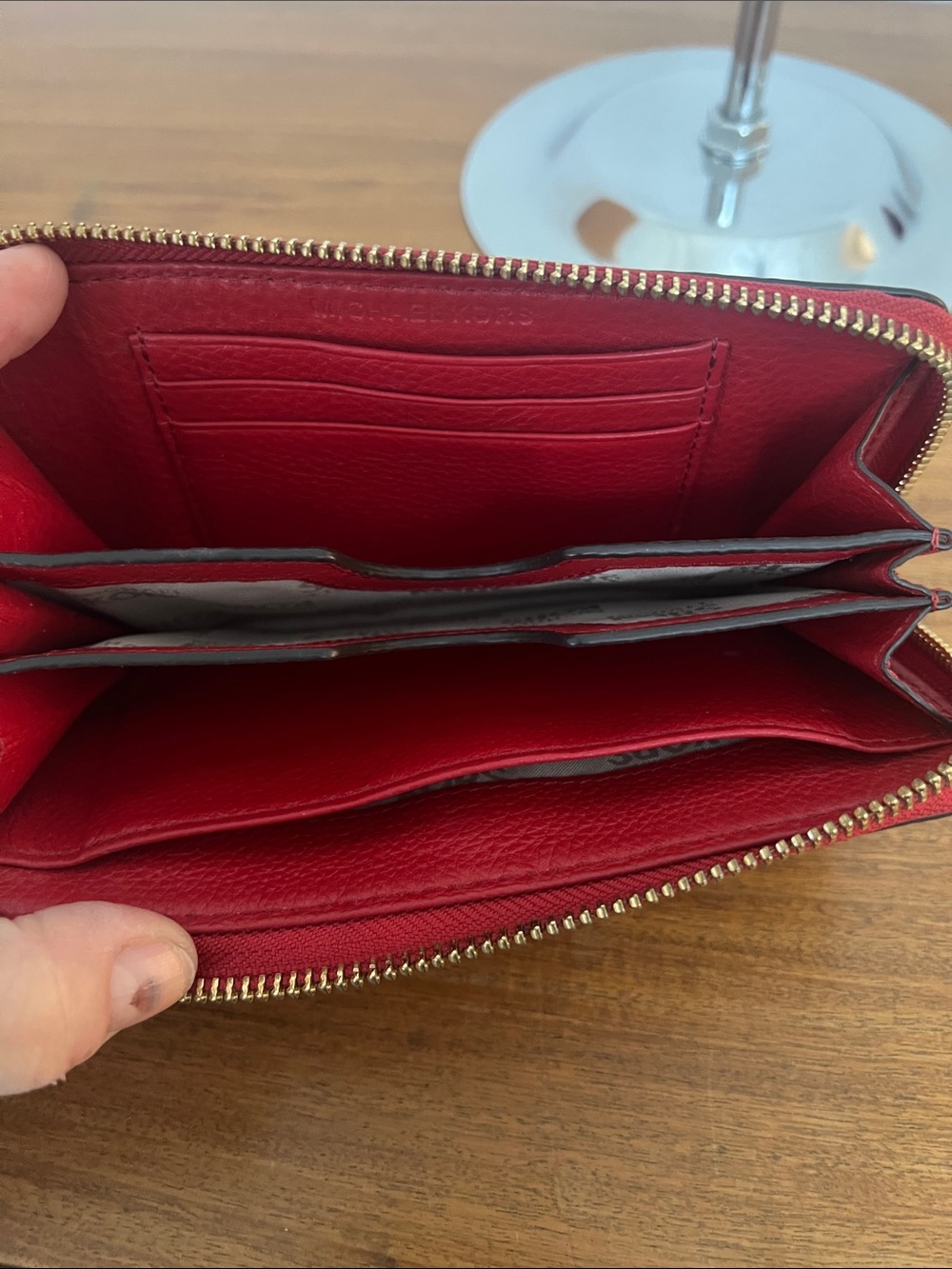 Michael Kors red leather full zip wallet/wristlet 7x3.75” - Picture 3 of 4